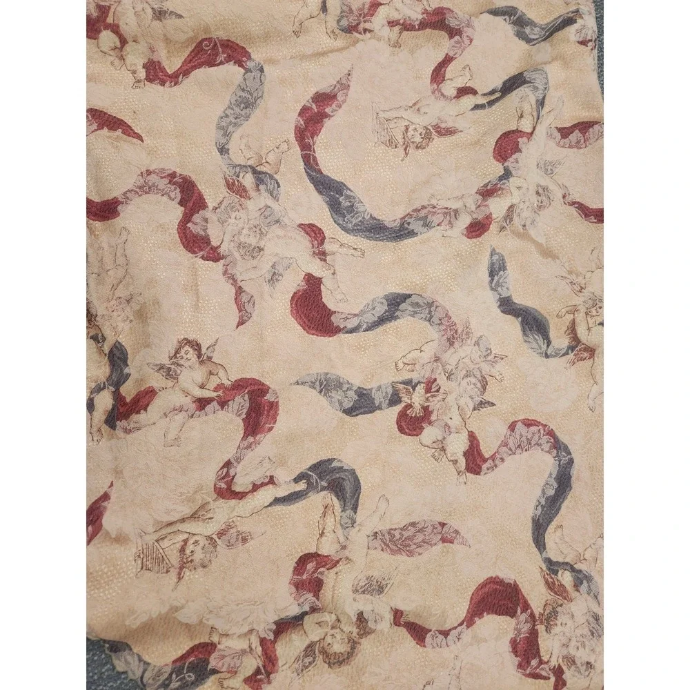 Vintage Cherub Angel Damask Large Round Tablecloth Romantic Decor 73 Inches Wide